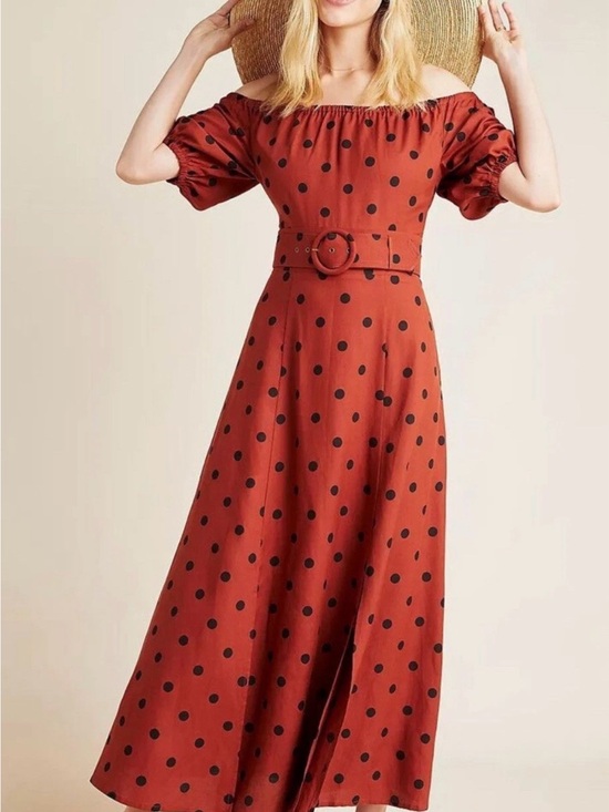 Maeve Dresses & Skirts - Anthropologie Maeve Maxi Dress Womens Sz 0 Lucienne Off-the-Shoulder Polka Dot
